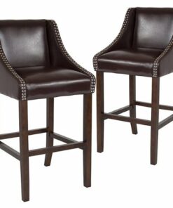 Flash Furniture - Carmel Series Transitional Walnut Barstool (set of 2) - Brown LeatherSoft