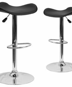 Flash Furniture - Contemporary Vinyl Adjustable Height Barstool with Wavy Seat (set of 2) - Black