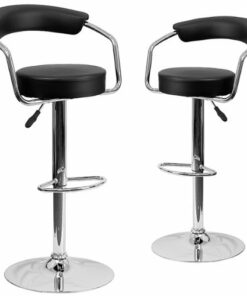 Flash Furniture - Contemporary Vinyl Adjustable Height Barstool with Arms (set of 2) - Black