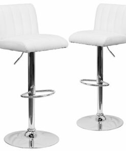 Flash Furniture - Contemporary Vinyl Vertical Stitch Adjustable Height Barstool (set of 2) - White
