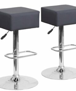 Flash Furniture - Contemporary Vinyl Adjustable Height Barstool with Square Seat (set of 2) - Gray