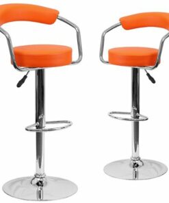 Flash Furniture - Contemporary Vinyl Adjustable Height Barstool with Arms (set of 2) - Orange