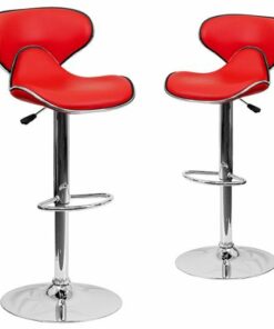 Flash Furniture - Contemporary Vinyl  Adjustable Height Mid-Back Barstool (set of 2) - Red