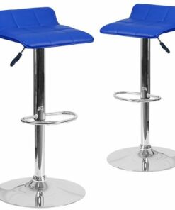 Flash Furniture - Contemporary Vinyl Adjustable Height Barstool with Low Back Wave Seat (set of 2) - Blue