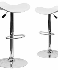 Flash Furniture - Contemporary Vinyl Adjustable Height Barstool with Wavy Seat (set of 2) - White