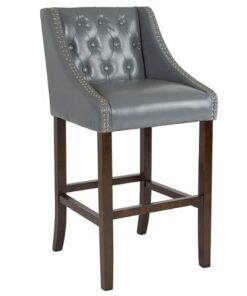 Flash Furniture - Carmel Series Transitional Tufted Walnut Barstool - Light Gray LeatherSoft