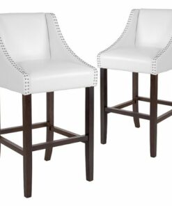 Flash Furniture - Carmel Series Transitional Walnut Barstool (set of 2) - White LeatherSoft
