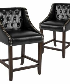 Flash Furniture - Carmel Series Transitional Walnut Counter Height Stool (set of 2) - Black LeatherSoft