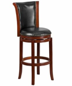 Flash Furniture - 30'' High Wood Barstool with Panel Back and LeatherSoft Swivel Seat - Dark Chestnut