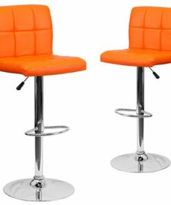 Flash Furniture - Contemporary Quilted Vinyl Adjustable Height Barstool (set of 2) - Orange