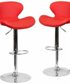 Flash Furniture - Contemporary Vinyl Adjustable Height Curved Back Barstool (set of 2) - Red Vinyl