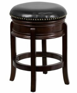 Flash Furniture - 24'' High Backless Wood Counter Height Stool with Carved Apron and LeatherSoft Swivel Seat - Cappuccino