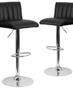 Flash Furniture - Contemporary Vinyl Vertical Stitch Adjustable Height Barstool (set of 2) - Black