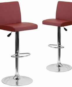 Flash Furniture - Contemporary Vinyl Adjustable Height Barstool with Panel Back (set of 2) - Burgundy