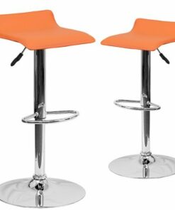 Flash Furniture - Contemporary Vinyl Adjustable Height Barstool with Wave Seat (set of 2) - Orange