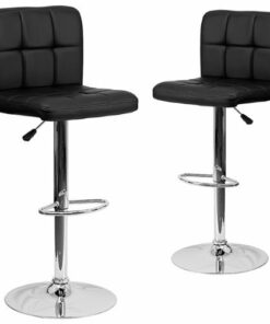 Flash Furniture - Contemporary Quilted Vinyl Adjustable Height Barstool (set of 2) - Black
