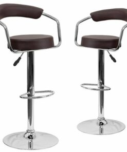 Flash Furniture - Contemporary Vinyl Adjustable Height Barstool with Arms (set of 2) - Brown
