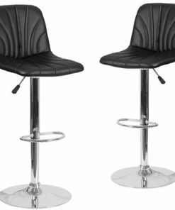 Flash Furniture - Contemporary Vinyl Adjustable Height Embellished Stitch Barstool (set of 2) - Black
