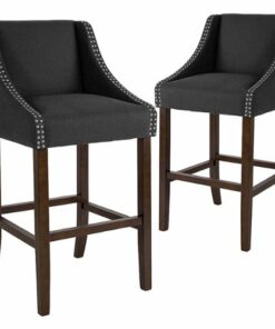 Flash Furniture - Carmel Series Transitional Walnut Barstool (set of 2) - Charcoal Fabric