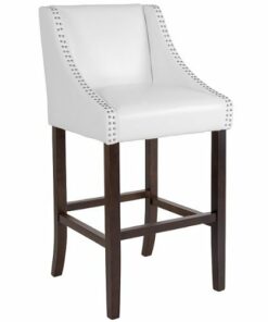 Flash Furniture - Carmel Series  Transitional Walnut Barstool - White LeatherSoft