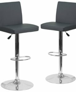 Flash Furniture - Contemporary Vinyl Adjustable Height Barstool with Panel Back (set of 2) - Gray