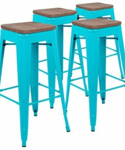 Flash Furniture - Metal Framed Bar Stool (Set of 4) - Teal