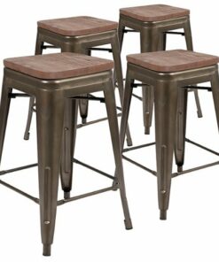 Flash Furniture - Metal Frame Bar Stool with Wood Seat (set of 4) - Gun Metal