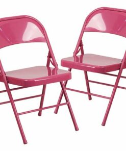 Flash Furniture - Hercules Colorburst Series Double Hinged Metal Folding Chair (set of 2) - Shockingly Fuchsia