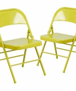Flash Furniture - Hercules Colorburst Series Triple Braced Metal Folding Chair (set of 2) - Twisted Citron