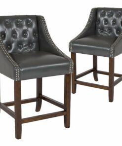 Flash Furniture - Carmel Series Transitional Walnut Counter Height Stool (set of 2) - Dark Gray LeatherSoft