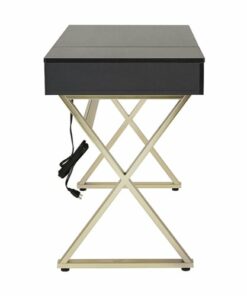 OSP Home Furnishings - Andrea Desk with Power - Black Top/Gold Legs
