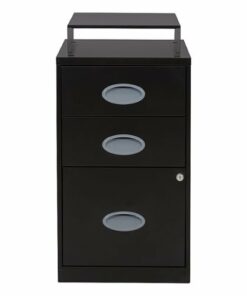 OSP Home Furnishings - 3 Drawer Locking Metal File Cabinet with Top Shelf - Black