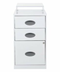 OSP Home Furnishings - 3 Drawer Locking Metal File Cabinet with Top Shelf - White