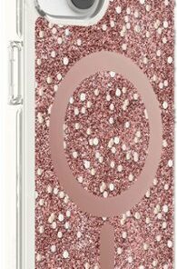 kate spade new york - Protective Hardshell Magsafe Case for iPhone 14 and iPhone 13 - Chunky Glitter Rose Gold