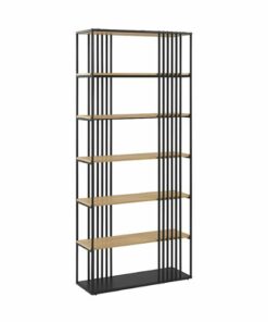 Walker Edison - Contemporary Metal and Wood Minimalist Bookshelf - Coastal Oak/Black