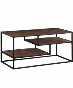 Walker Edison - Modern Minimal Coffee Table with Floating Shelves - Dark Walnut
