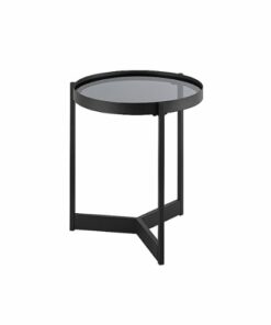 Walker Edison - Contemporary Metal and Glass Round Side Table - Smoked Glass/Black 0