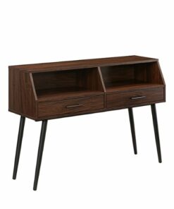 Walker Edison - Contemporary 2-Drawer Entry Table with Glass Shelves - Dark Walnut/Black