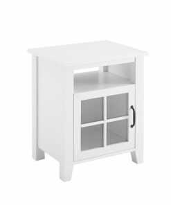 Walker Edison - Classic Glass-Door Side Table with Cubby - Solid White