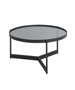 Walker Edison - Contemporary Metal and Glass Round Side Table - Smoked Glass/Black 1
