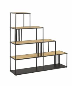Walker Edison - Contemporary Metal and Wood Room Divider Bookshelf - Coastal Oak/Black