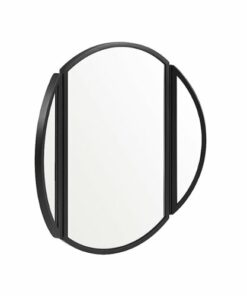 Walker Edison - Contemporary Round Metal Wall Mirror with Hinging Sides - Black