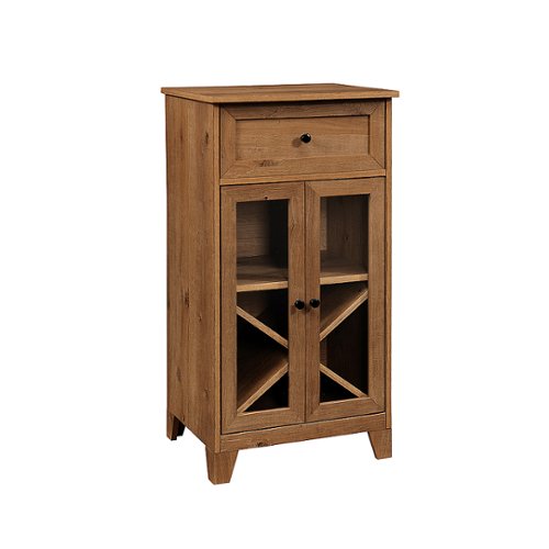 Walker Edison - Rustic Glass-Door Bar Cabinet with Bottle Storage - English Oak