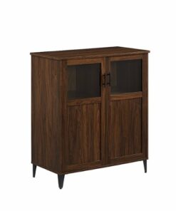 Walker Edison - Classic Grooved Glass-Door Accent Cabinet - Dark Walnut