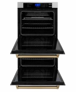 ZLINE - 30" Autograph Edition Double Wall Oven with Self Clean and True Convection in Stainless Steel and Champagne Bronze - Black Stainless Steel