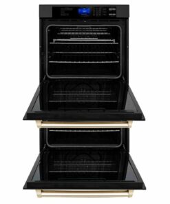 ZLINE - 30" Autograph Edition Double Wall Oven with Self Clean and True Convection in Black Stainless Steel and Gold - Black Stainless Steel