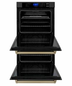 ZLINE - 30" Autograph Edition Double Wall Oven with Self Clean and True Convection in Black Stainless Steel and Champagne Bronze - Black Stainless Steel