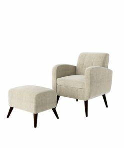 Handy Living - Thoms Modern Low-Pile Velour Armchair and Ottoman - Light Gray