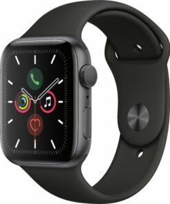 Geek Squad Certified Refurbished Apple Watch Series 5 (GPS) 44mm Aluminum Case with Black Sport Band - Space Gray Aluminum