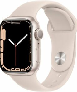 Geek Squad Certified Refurbished Apple Watch Series 7 (GPS) 41mm Starlight Aluminum Case with Starlight Sport Band - Starlight